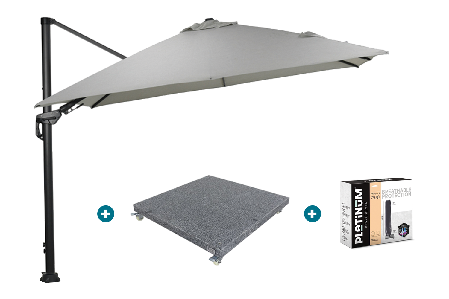 GI Hawaii zweefparasol Deluxe 300 x 300 cm. - Zand - met voet en hoes