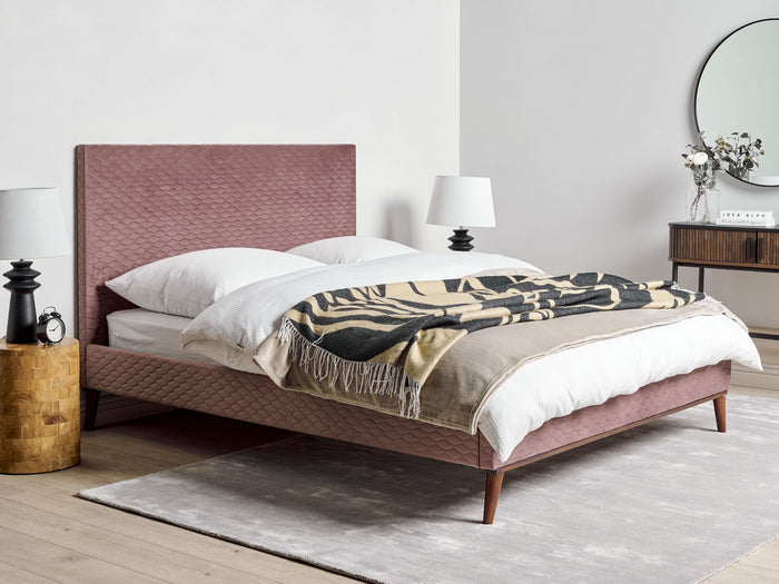 Beliani - BAYONNE - Tweepersoonsbed - Roze - 140 x 200 cm - Fluweel