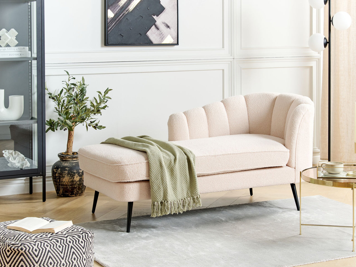 Beliani - ALLIER - Chaise longue - Lichtbeige - Rechterzijde - Bouclé