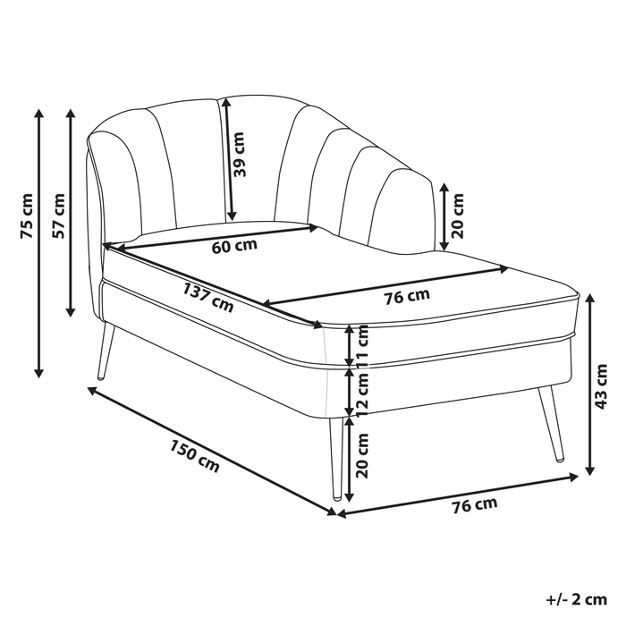 Beliani - ALLIER - Chaise longue - Lichtbeige - Rechterzijde - Bouclé