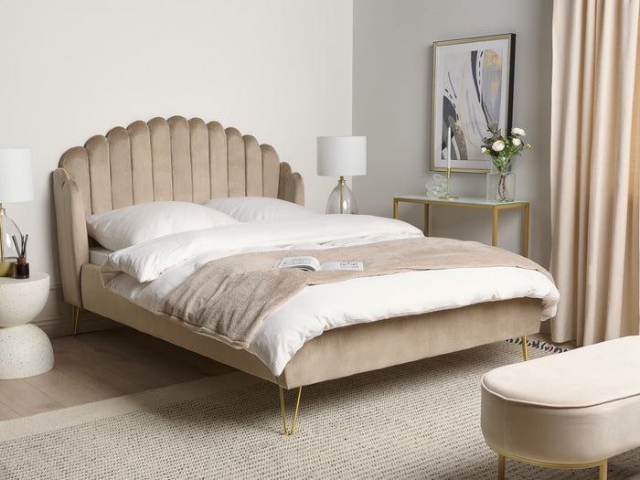 Beliani - AMBILLOU - Tweepersoonsbed - Taupe - 140 x 200 cm - Fluweel
