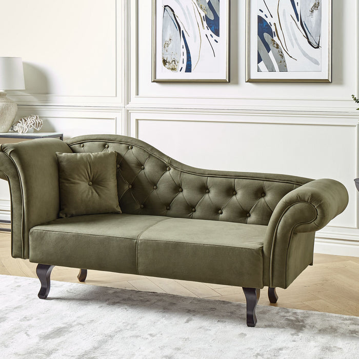 Beliani-LATTES II-Chaise longue-Olijfgroen-Linkerzijde-Fluweel