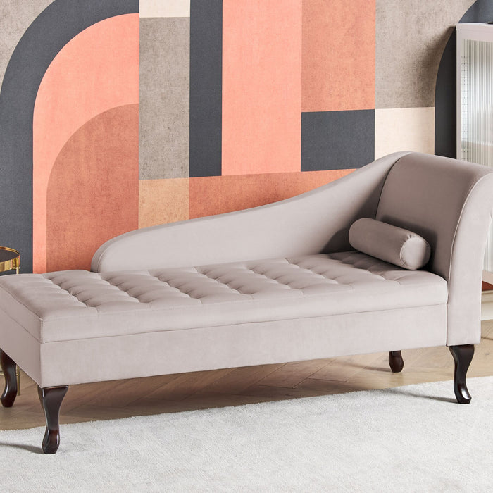Beliani - PESSAC - Chaise longue - Lichtbeige - Rechterzijde - Fluweel