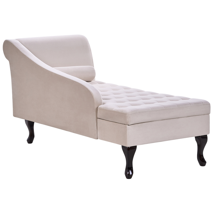 Beliani - PESSAC - Chaise longue - Lichtbeige - Rechterzijde - Fluweel