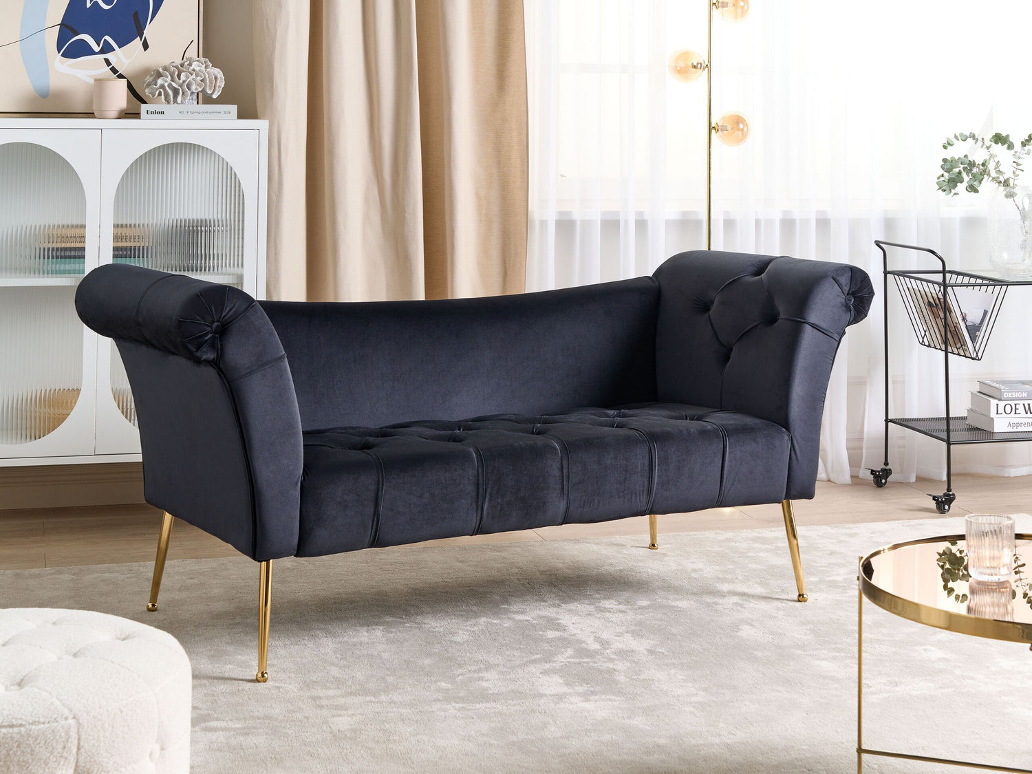 Beliani - NANTILLY - Chaise longue - Zwart - Fluweel