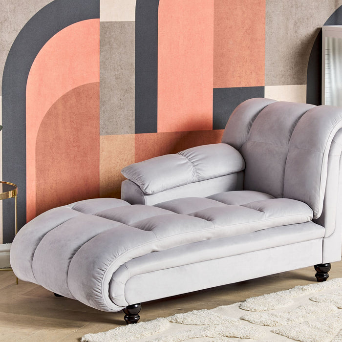 Beliani-LORMONT-Chaise longue-Lichtgrijs-Rechterzijde-Fluweel