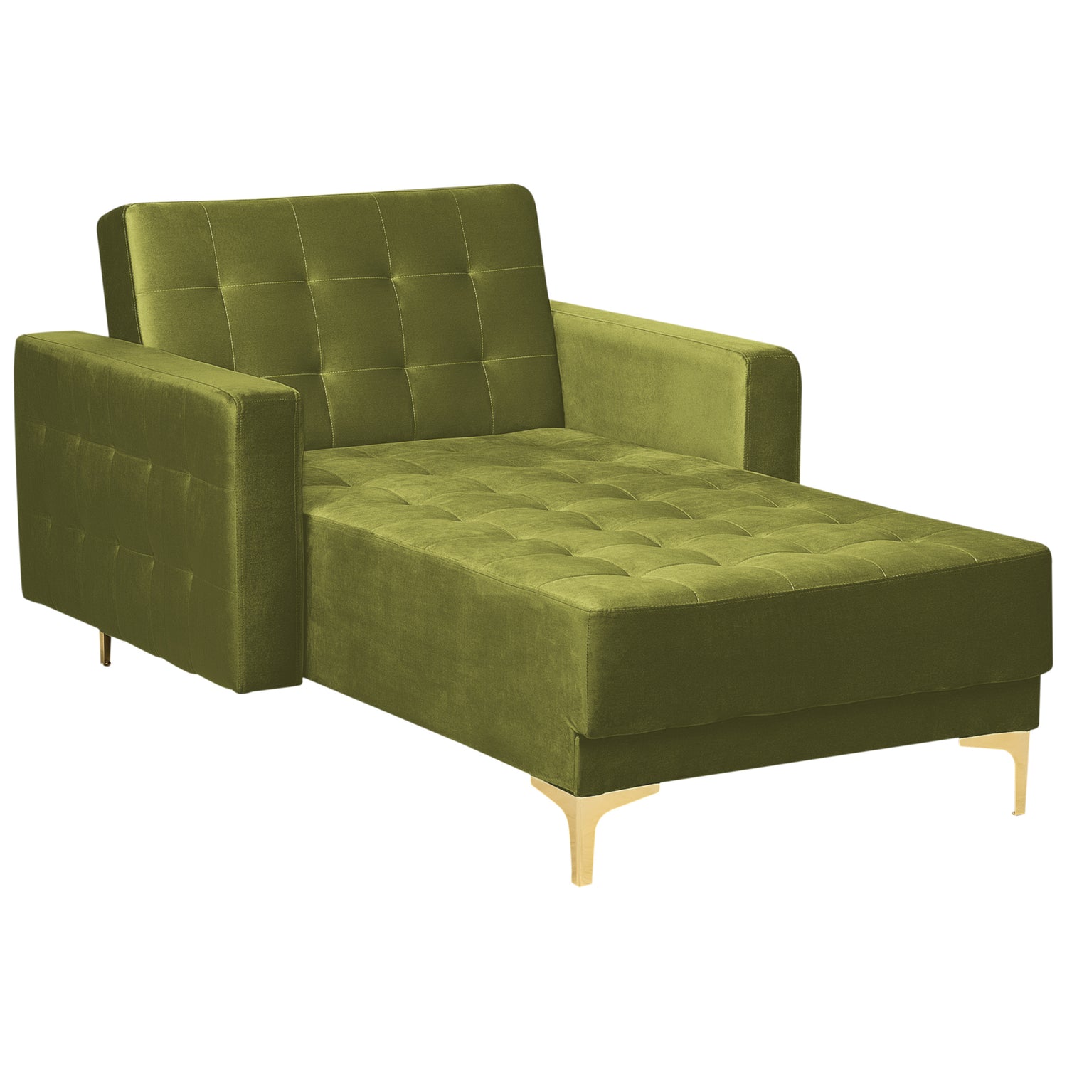 Beliani-ABERDEEN-Chaise longue-Olijfgroen-Symmetrisch-Fluweel