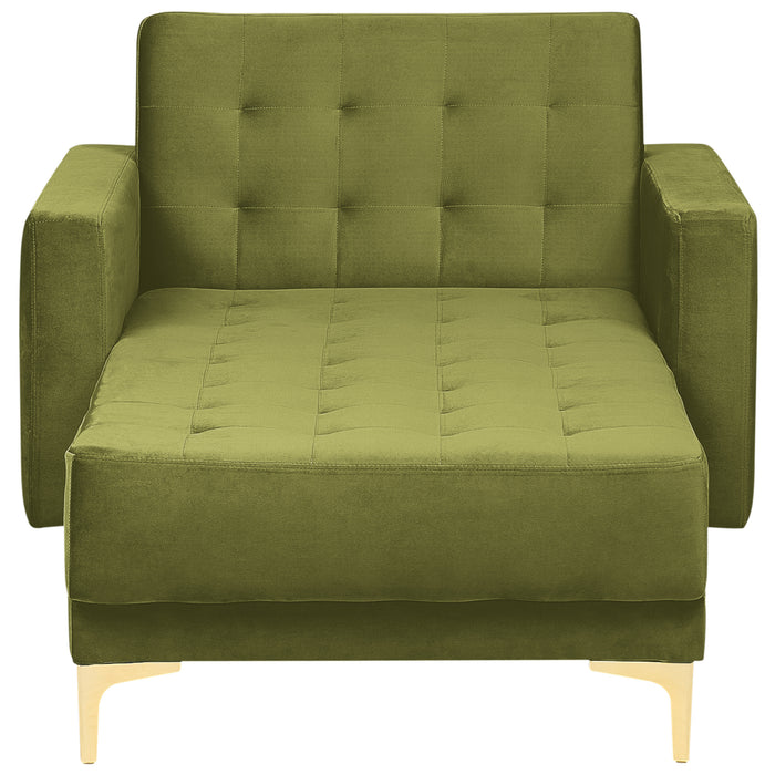 Beliani-ABERDEEN-Chaise longue-Olijfgroen-Symmetrisch-Fluweel