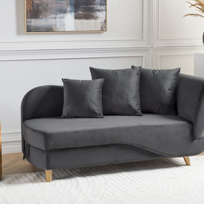 Beliani-MERI II-Chaise longue opberg-Donkergrijs-Rechterzijde-Fluweel