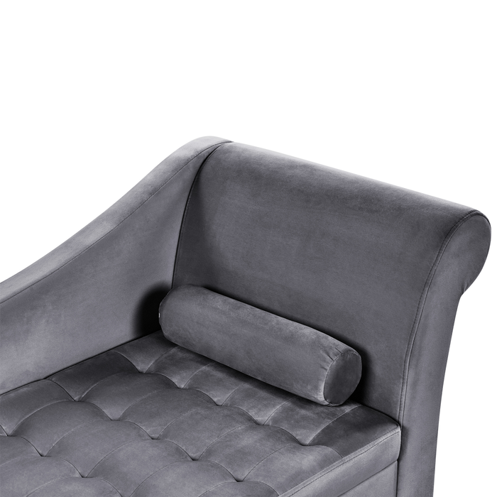 Beliani-PESSAC-Chaise longue-Donkergrijs-Rechterzijde-Fluweel