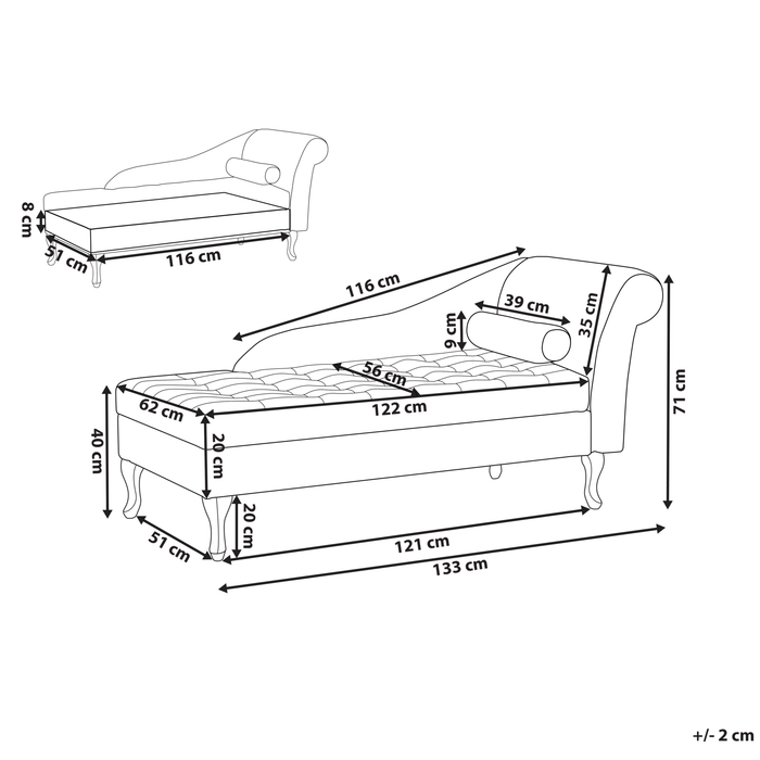 Beliani-PESSAC-Chaise longue-Donkergrijs-Rechterzijde-Fluweel