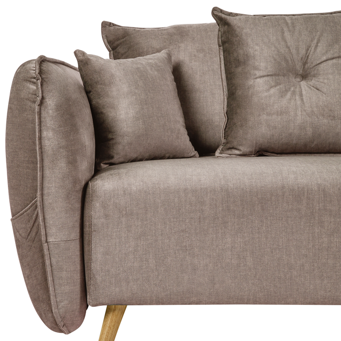 Beliani - VALLANES - Slaapbank met opbergruimte - Lichtbruin - Fluweel