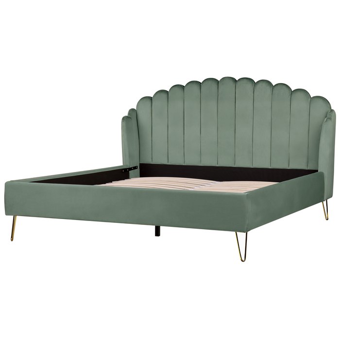 Beliani - AMBILLOU - Tweepersoonsbed - Groen - 180 x 200 cm - Fluweel