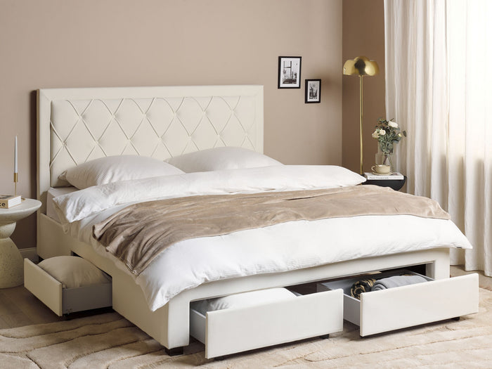 Beliani-LIEVIN-Bed met opbergruimte-Lichtbeige-180 x 200 cm-Fluweel