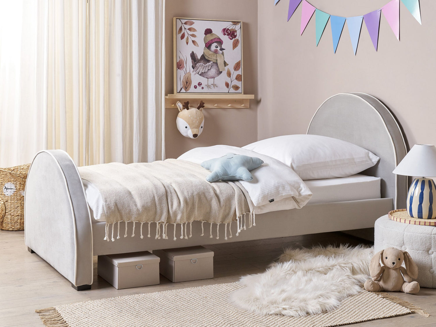 Beliani - NOZAY - Eenpersoonsbed - Lichtgrijs - 90 x 200 cm - Fluweel