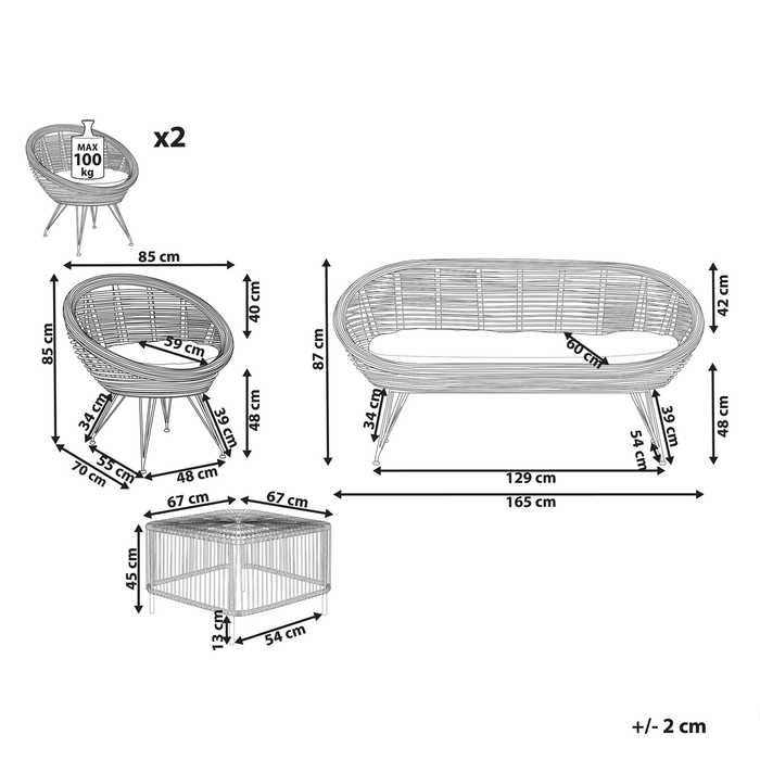 Beliani - MARATEA| CESENATICO - Loungeset 4-zits - Lichtbeige - Rotan