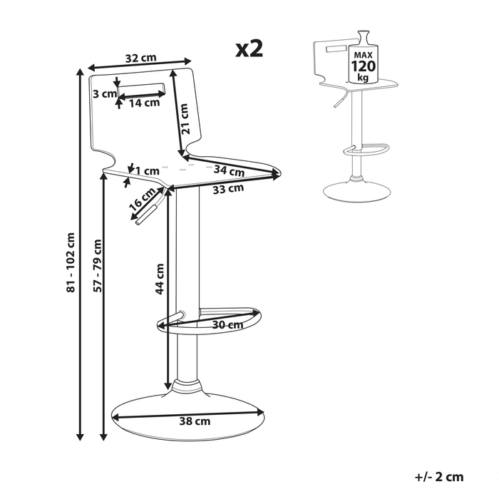 Beliani - MALTA - Barkruk verstelbaar set van 2 - Zilver - Acryl