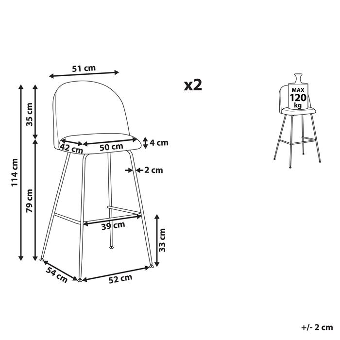 Beliani - ARCOLA - Barkruk set van 2 - Gebroken wit - Fluweel