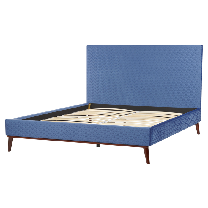 Beliani - BAYONNE - Tweepersoonsbed - Blauw - 180 x 200 cm - Fluweel