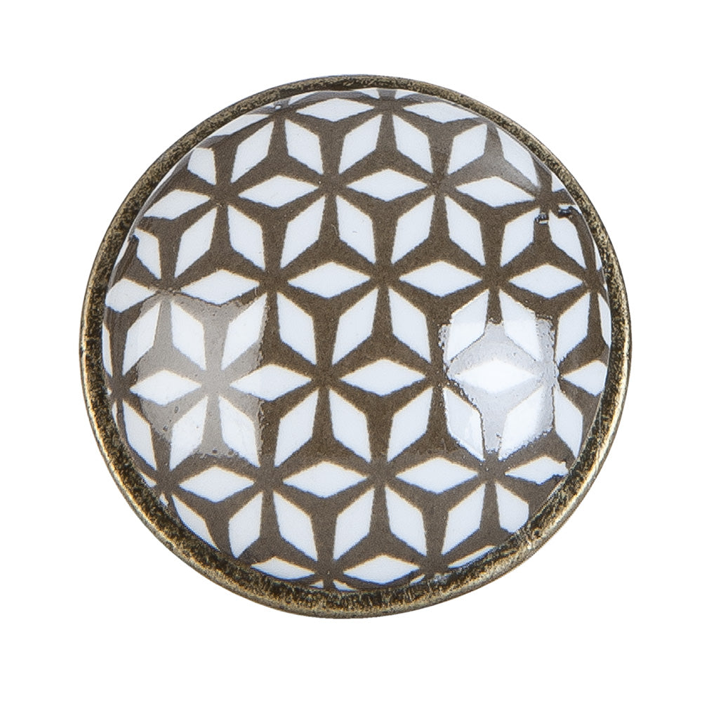 Clayre & Eef Deurknop  Ø 2 cm Bruin Wit Keramiek Rond Meubelknop