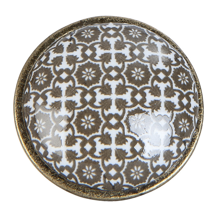 Clayre & Eef Deurknop Ø 2 cm Bruin Wit Keramiek Bloemen