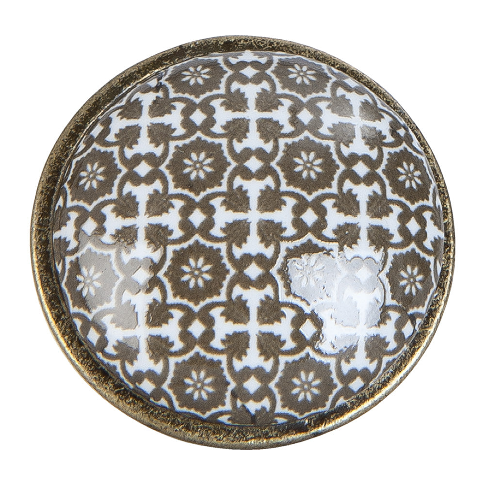 Clayre & Eef Deurknop Ø 2 cm Bruin Wit Keramiek Bloemen