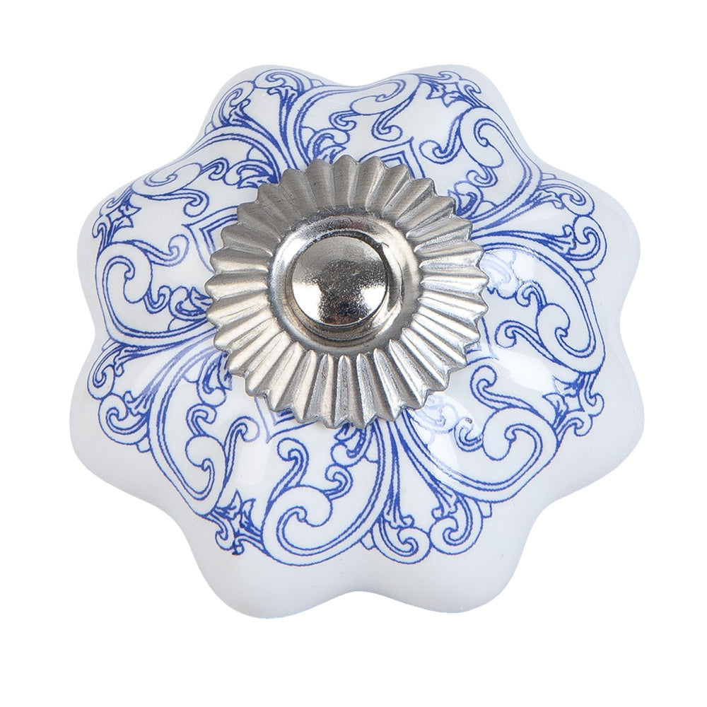 Clayre & Eef Deurknop Ø 4 cm Blauw Wit Keramiek