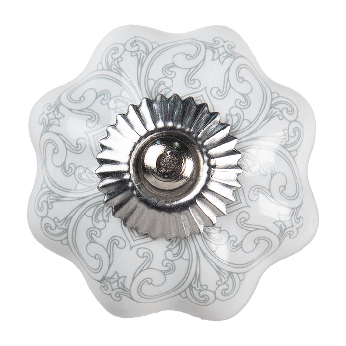 Clayre & Eef Deurknop Ø 4 cm Wit Grijs Keramiek