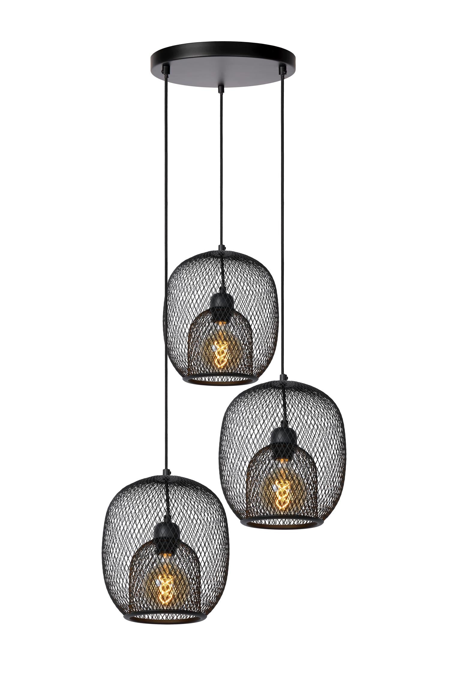 Lucide JERREL Hanglamp 3xE27 - Zwart