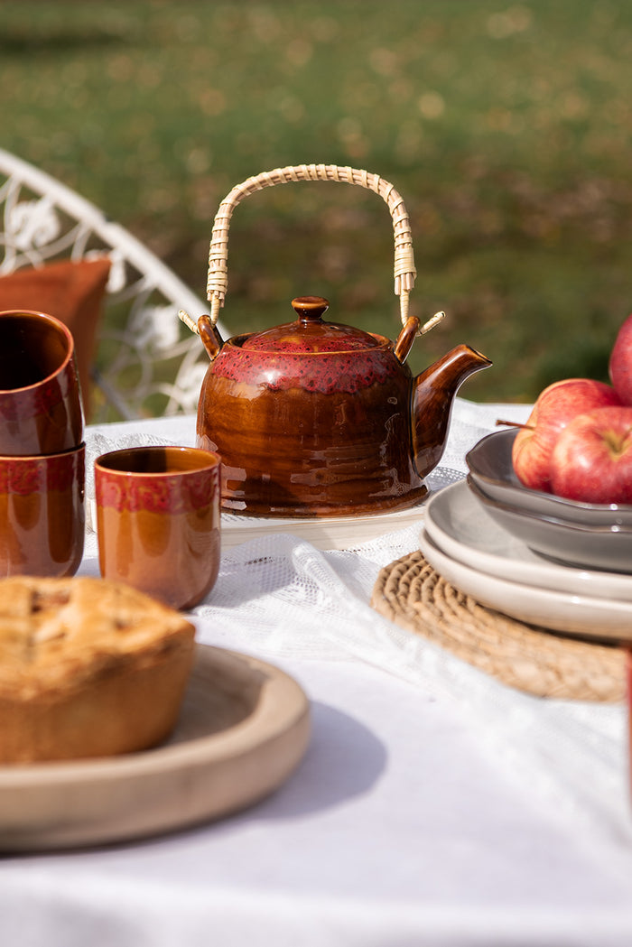 Clayre & Eef Theepot met Filter 750 ml Bruin Rood Keramiek