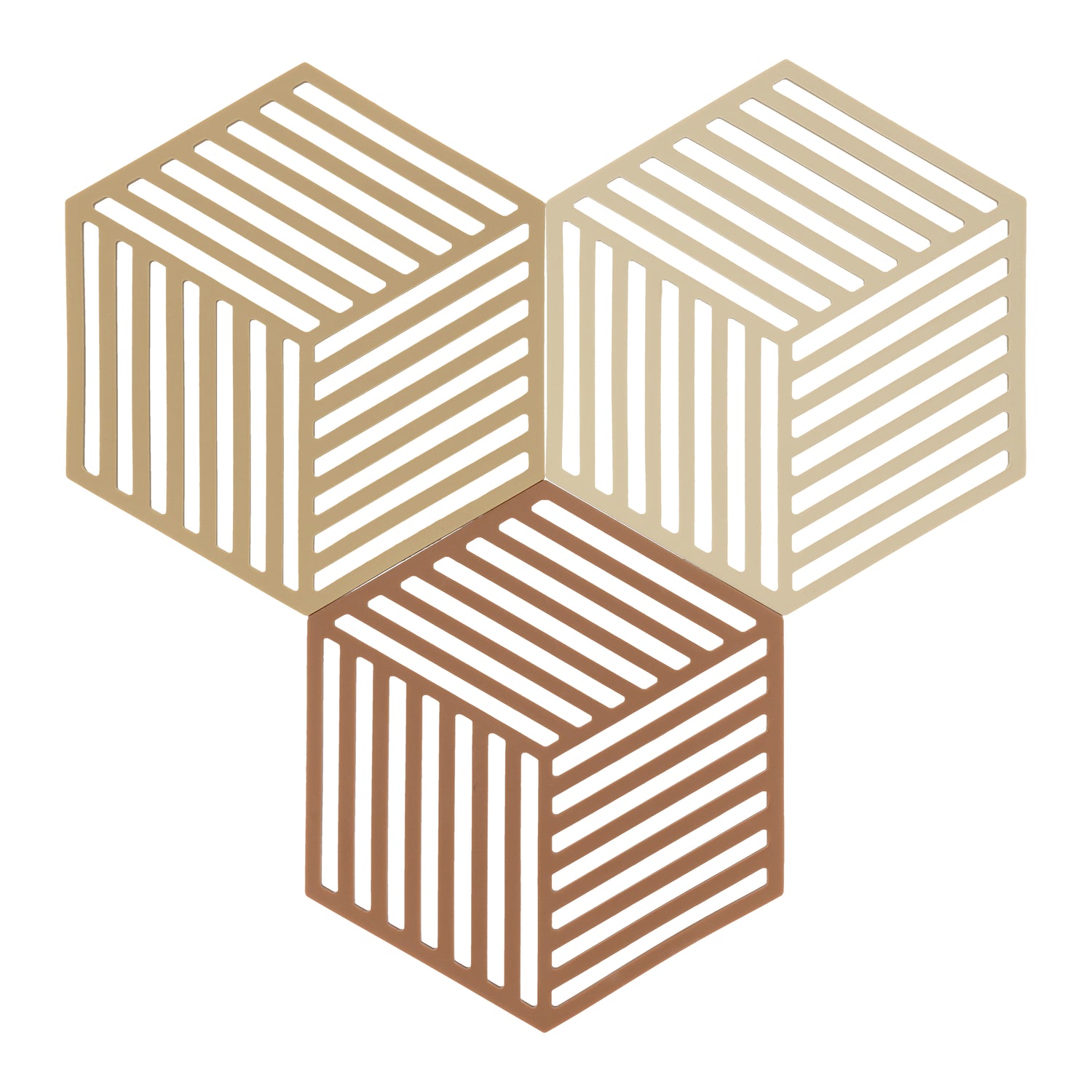 Zone Denmark Hexagon Onderzetter  - Set van 3 - Khaki/Warm Sand/Almond