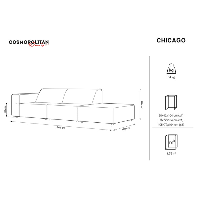 Cosmopolitan Design Chicago 4-zitsbank Rechts Open - Velvet - Grijs