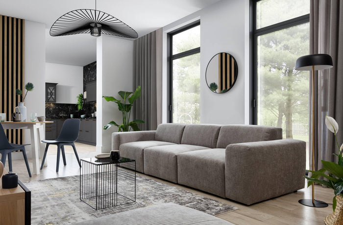 NADUVI Collection Nina 3-zitsbank - Ribstof - Lichtgrijs