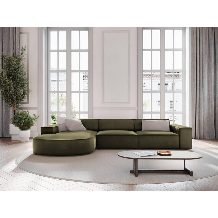 Micadoni Jodie Hoekbank Links Afgerond 4-zits - Fluweel - Mosgroen