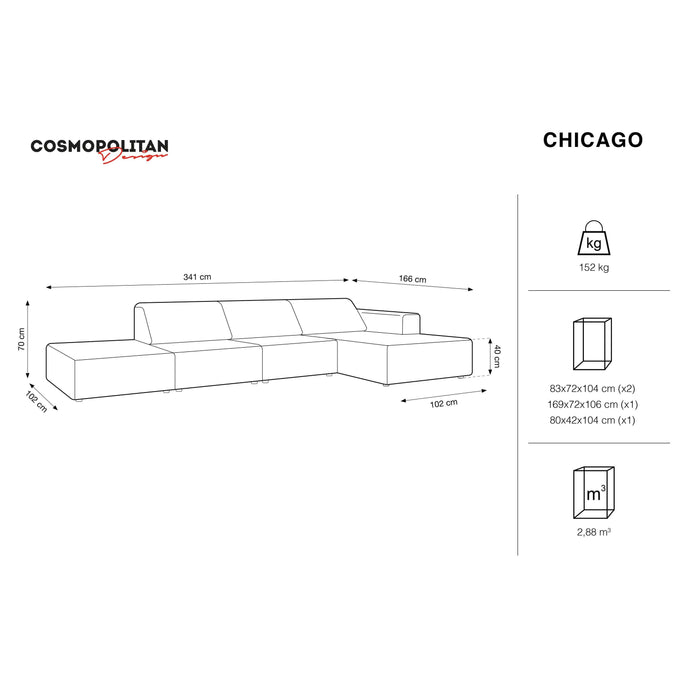 Cosmopolitan Design Chicago Hoekbank met Chaise Longue Rechts - Links Open - Velvet - Crème