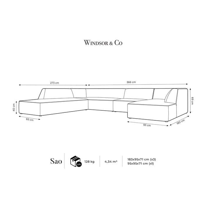 Windsor & Co Sao U-bank - Hoek Links - Velvet - Donkergrijs