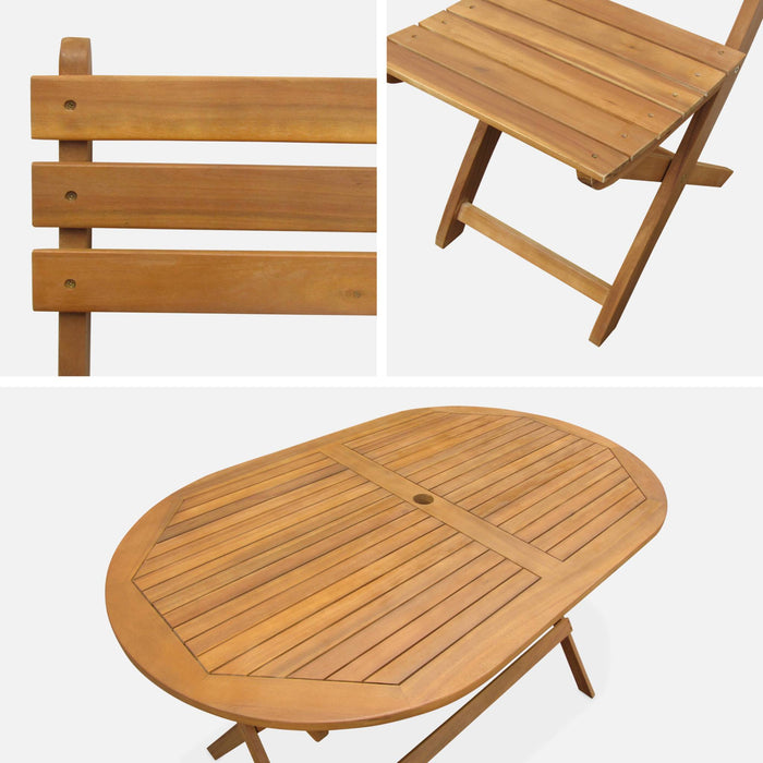 sweeek - Houten klaptafel, ovaal, 6 stoelen