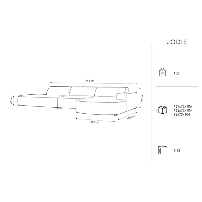 Micadoni Jodie Hoekbank Rechts Afgerond - Links Open 5-zits - Fluweel  - Crème