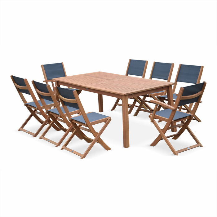 sweeek - Uitschuifbare houten tuintafel, 8 stoelen