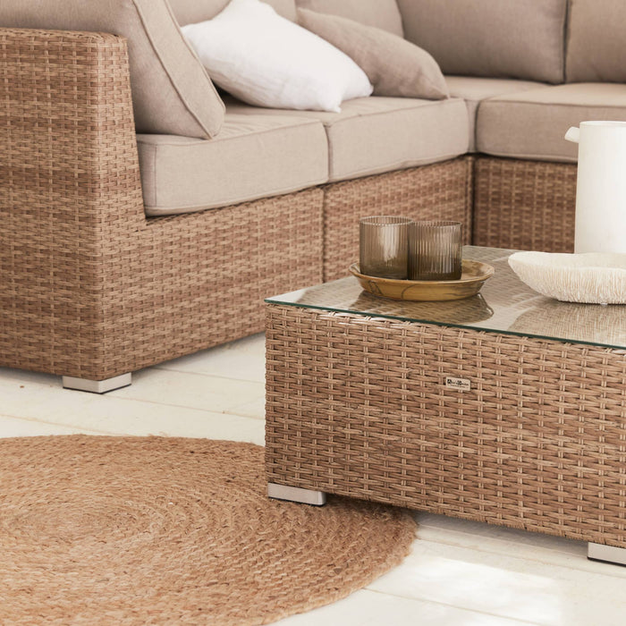sweeek - Hoek loungeset 5 plaatsen, rond wicker