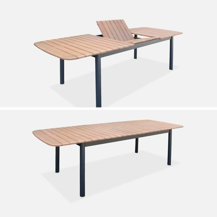 sweeek - Houten en aluminium tuinset, tuintafel + 8 fauteuils