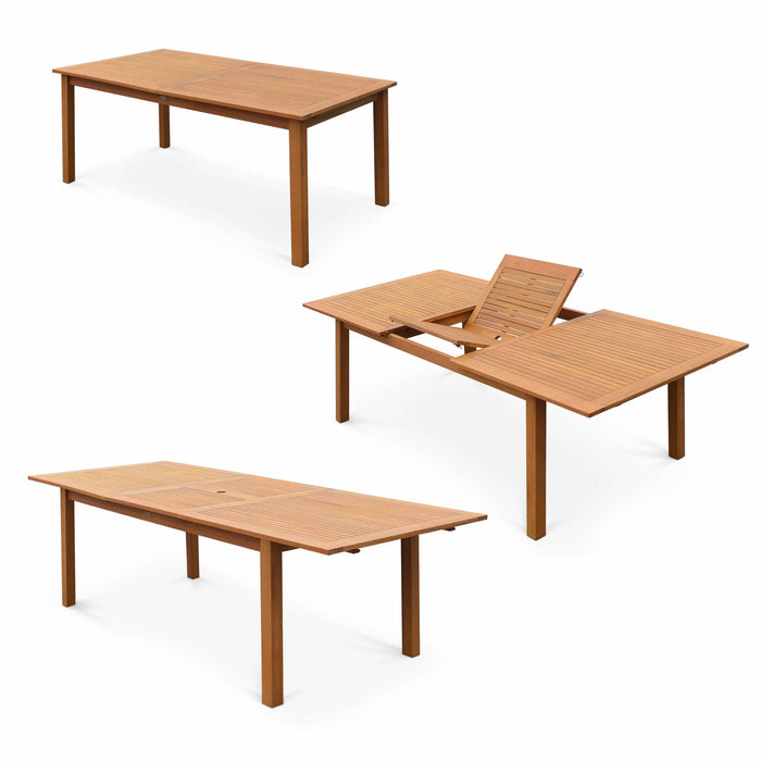 sweeek - Uitschuifbare houten tuintafel, 8 stoelen
