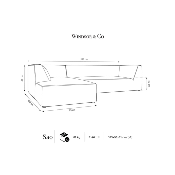 Windsor & Co Sao Hoekbank met Chaise Longue Links - 4-zits - Velvet - Koningsblauw