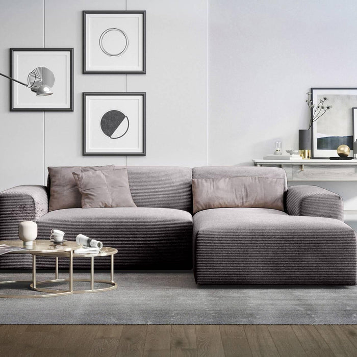 NADUVI Collection Nina Hoekbank Rechts - Ribstof - Donkergrijs