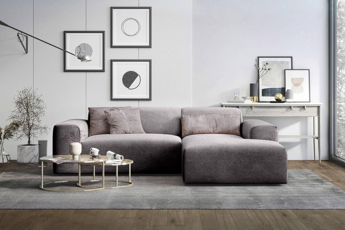 NADUVI Collection Nina Hoekbank Rechts - Ribstof - Donkergrijs