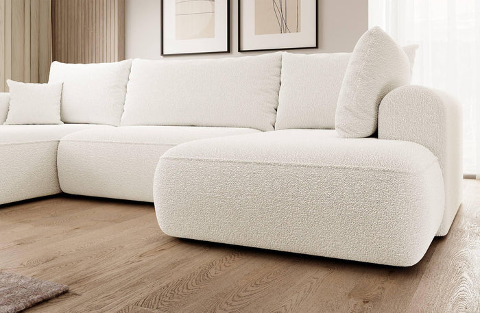 NADUVI Collection Philipa U-bank Rechts met Slaapfunctie - Bouclé - Crème