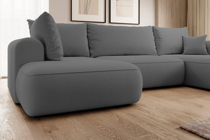 NADUVI Collection Philipa U-bank Links met Slaapfunctie - Velvet - Donkergrijs