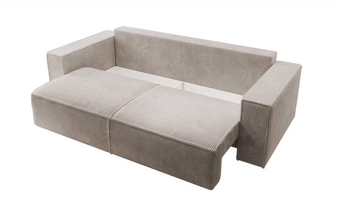 NADUVI Collection Galine 3-zitsbank met Slaapfunctie - Ribstof - Beige