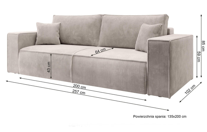 NADUVI Collection Galine 3-zitsbank met Slaapfunctie - Ribstof - Beige
