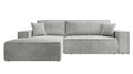 NADUVI Collection Galine Hoekbank met Chaise Longue Links met Slaapfunctie - Ribstof - Lichtgrijs